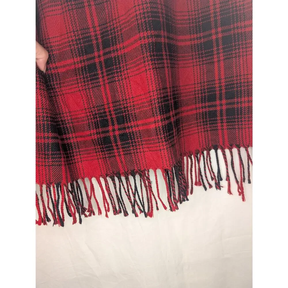 Vintage 90s Nouveaux Plaid Midi Skirt Fringe Wool Blend Grunge Academia Sz 16